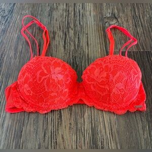 PINK Victoria's Secret Date Lace Push-Up Bra Size 32B Convertible Bright Orange